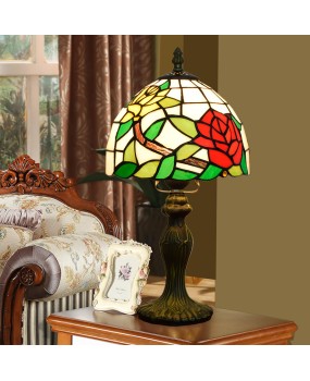 Ou Xiu Tiffany Countryside Art Colored Glass Double Color Rose Bedroom Bedhead Decoration Small Desk Lamp Bar Light