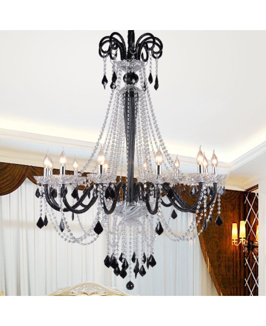 European style coffee pendant lamp, black crystal lamp, villa staircase, hotel duplex building project, pendant lamp manufacturer wholesale