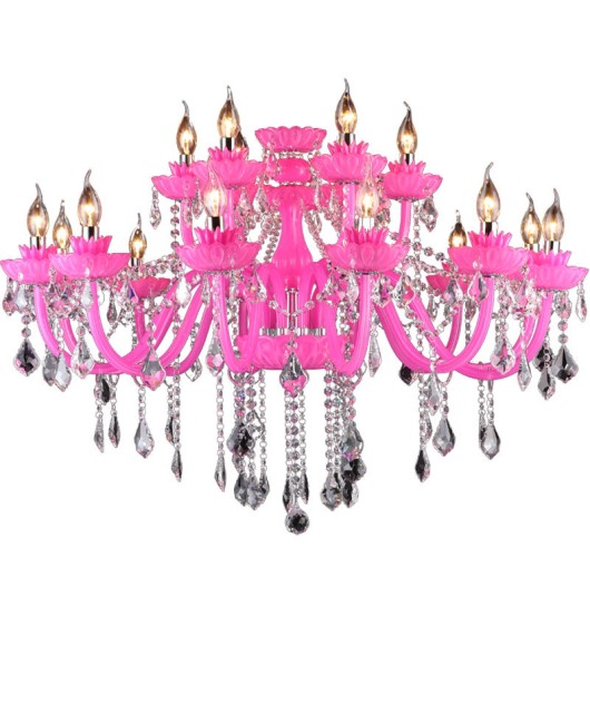 European Candle Crystal Pendant Pink Princess Room Children's Bedroom Light Beauty Nail Salon KTV Creative Crystal Light