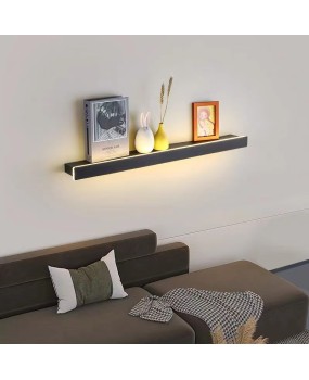 Bedroom bedside shelf, long strip wall light with built-in switch, minimalist lines, ambient light, living room sofa, background wall light