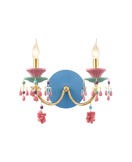 Children's room wall lamp macaron colored bedroom bedside lamp European living room dining room background wall decoration candle wall lamp