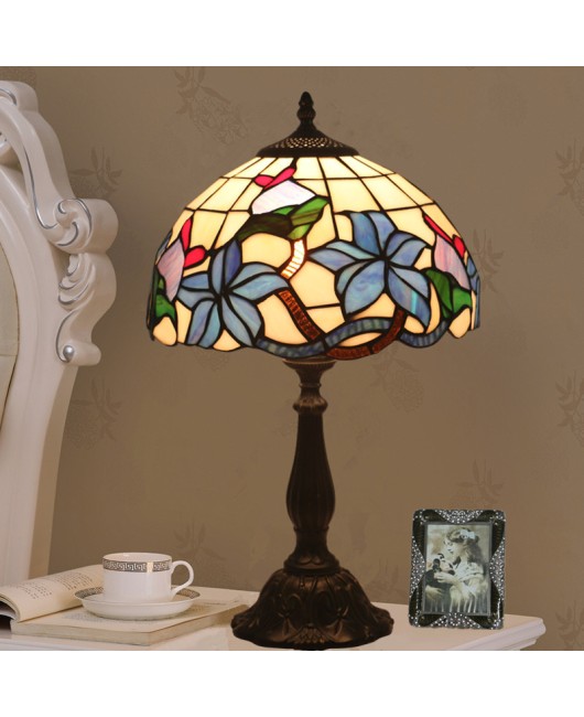 Cross border direct sales of 12 inch Tiffany European desk lamp, bedroom bedside table lamp, retro creative colored glass warm light