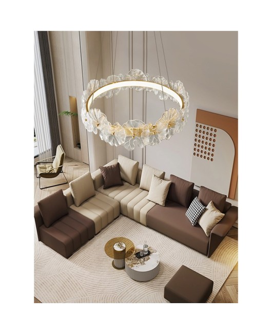 French luxury pendant light, all copper living room light, dining room master bedroom light, modern creative petal glass cream style lighting fixture