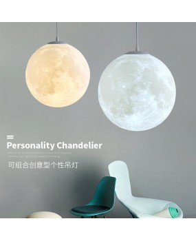 3D printed moon pendant light, modern and simple children's room, dining room, bedroom, balcony, single head coffee shop, moon planet light