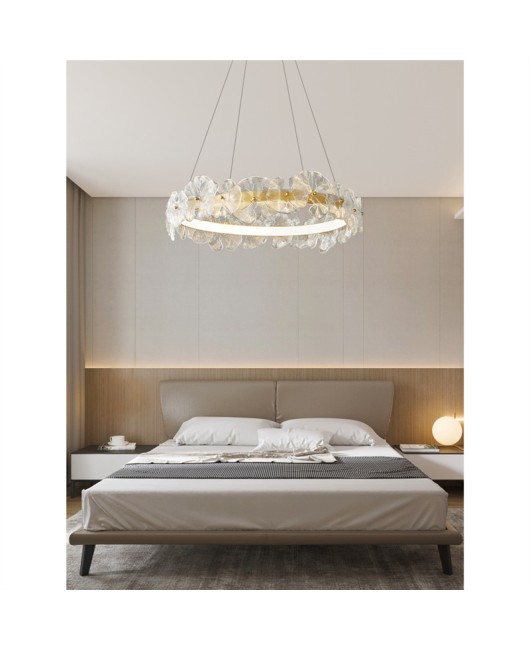 French luxury pendant light, all copper living room light, dining room master bedroom light, modern creative petal glass cream style lighting fixture