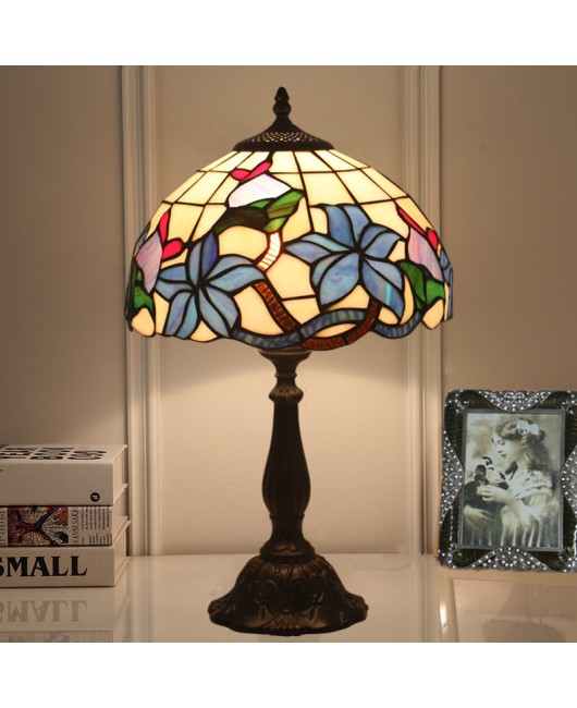 Cross border direct sales of 12 inch Tiffany European desk lamp, bedroom bedside table lamp, retro creative colored glass warm light