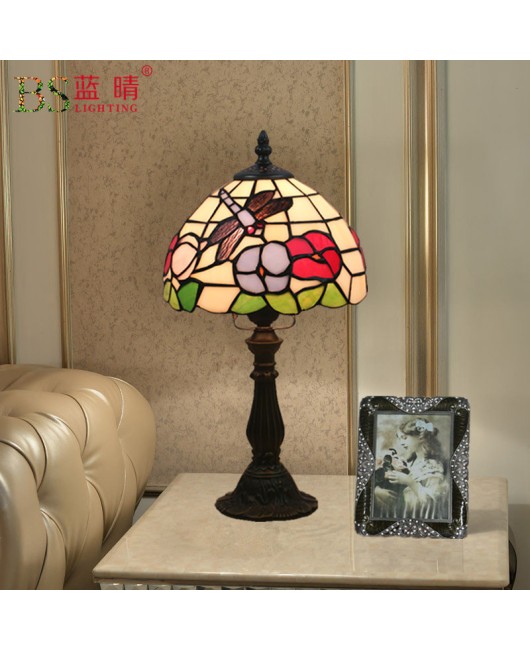 Cross border European and American Tiffany Dragonfly Desk Lamp Bedroom Bedlight European Retro Fashion Creative Warm Light Children