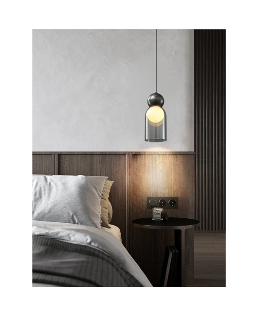 Full copper bedroom headboard pendant light, Nordic high-end designer bar counter restaurant light, children's room double headed glass hanging line light