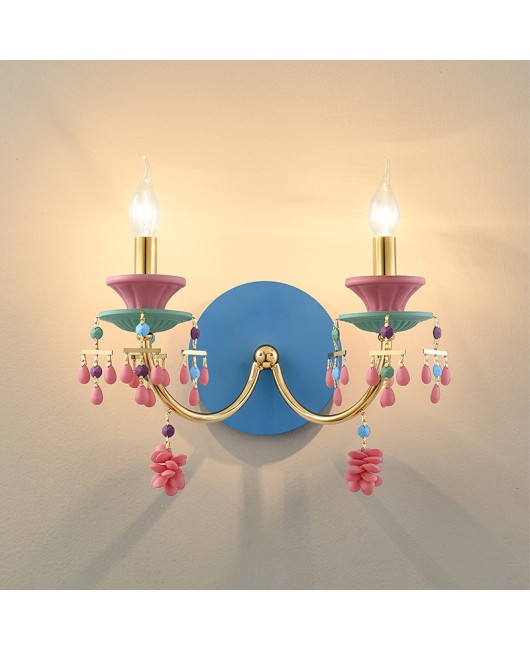 Children's room wall lamp macaron colored bedroom bedside lamp European living room dining room background wall decoration candle wall lamp