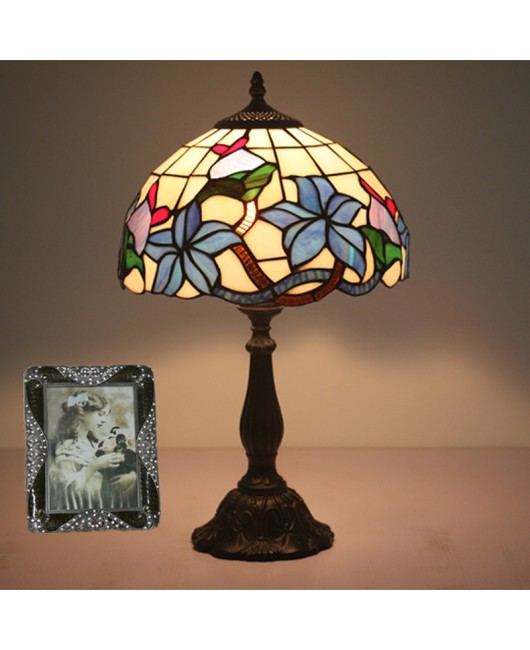 Cross border direct sales of 12 inch Tiffany European desk lamp, bedroom bedside table lamp, retro creative colored glass warm light