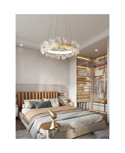 French luxury pendant light, all copper living room light, dining room master bedroom light, modern creative petal glass cream style lighting fixture