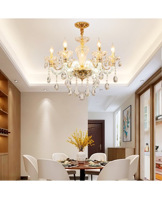 European style living room crystal lamp, dining room bedroom pendant lamp, luminous candle lamp, creative and grand villa hall candle lamp