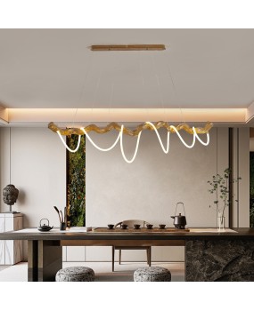 Chinese Zen Tea Room Chandelier Homestay Nordic Wabi Sabi Wind Long Light Bar Personalized Wooden Branch Restaurant Bar Chandelier