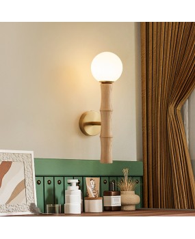 Bedroom bedside lamp wall lamp Wabi Sabi style retro wooden style creative bamboo knot living room sofa background wall decoration wall lamp