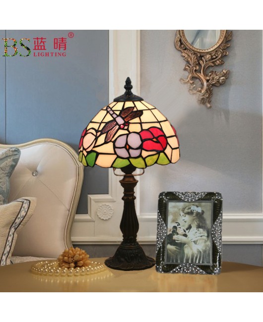 Cross border European and American Tiffany Dragonfly Desk Lamp Bedroom Bedlight European Retro Fashion Creative Warm Light Children