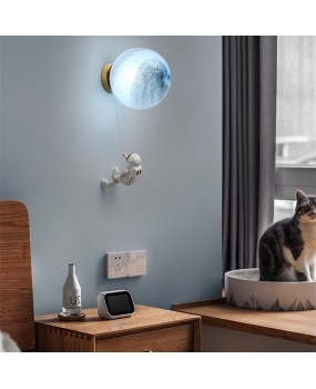 Children's Room Lunar Wall Light Modern Simple Creative Astronaut Full Copper Cartoon Boy Bedroom Bedhead Background Wall Light