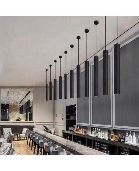 Modern minimalist LED hanging line long tube spotlight, hotel front desk pendant light, restaurant dining table cylindrical hanging line light