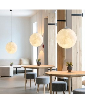 3D printed moon pendant light, modern and simple children's room, dining room, bedroom, balcony, single head coffee shop, moon planet light