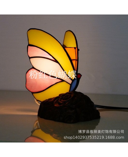 European and American style colored glass cartoon butterfly night light bedroom children's room bedside cute small table lamp gift lighting