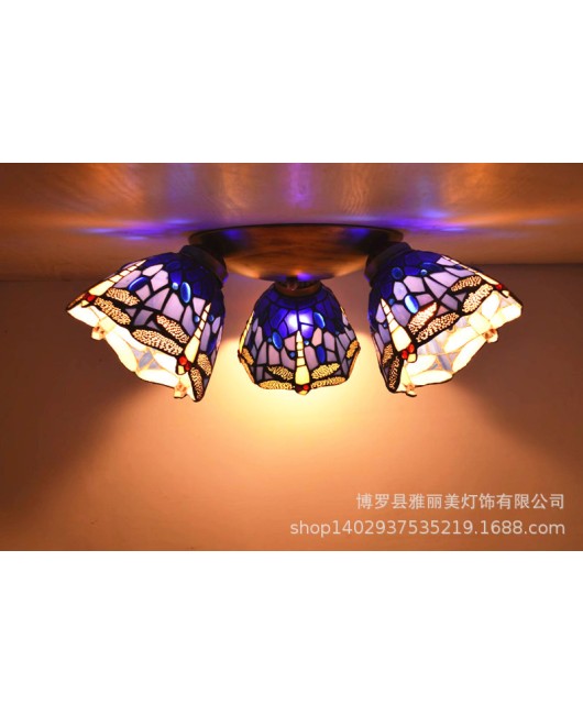 Baohua Tiffany Creative Ceiling Light Mediterranean Classic Restaurant Light Short House Bedroom Living Room Art Light New Style