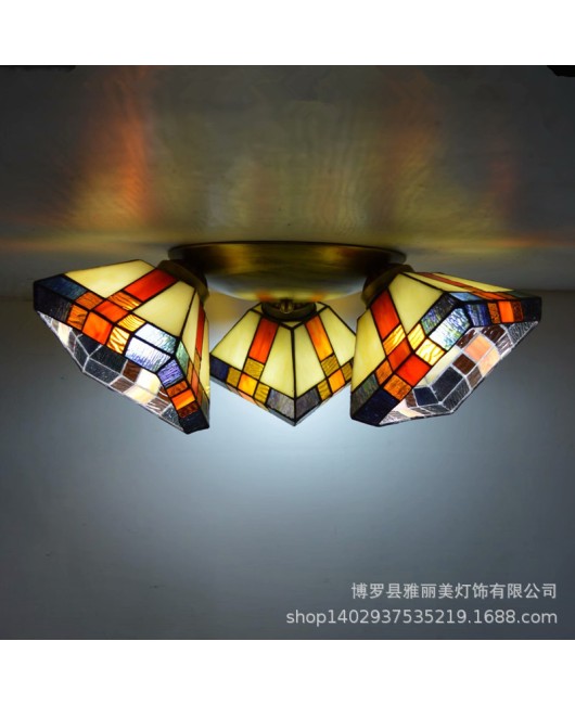 Baohua Tiffany Creative Ceiling Light Mediterranean Classic Restaurant Light Short House Bedroom Living Room Art Light New Style