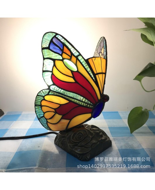 European and American style colored glass cartoon butterfly night light bedroom children's room bedside cute small table lamp gift lighting