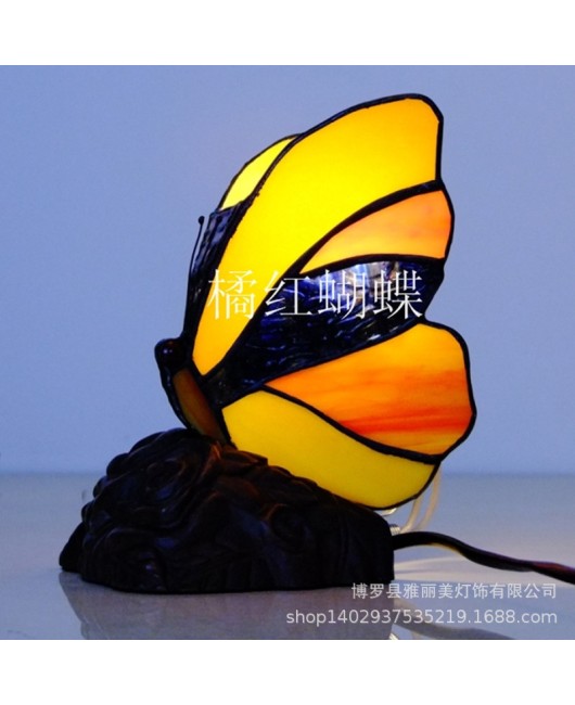 European and American style colored glass cartoon butterfly night light bedroom children's room bedside cute small table lamp gift lighting