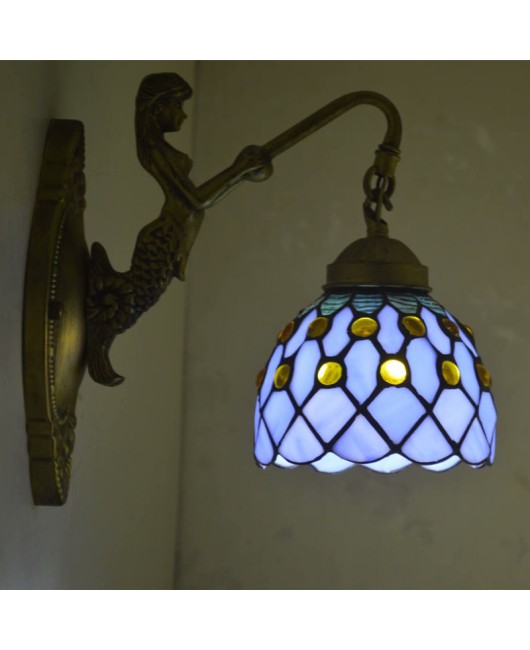 Baohua Tiffany European Mediterranean minimalist home living room bedroom bedside balcony wall lamp mirror headlight bedside lamp