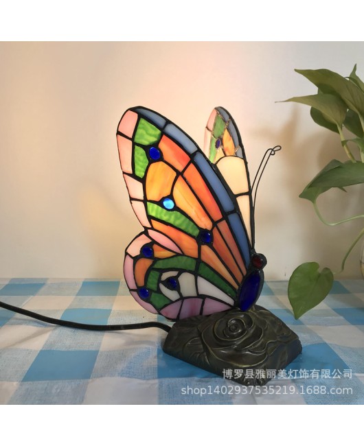 European and American style colored glass cartoon butterfly night light bedroom children's room bedside cute small table lamp gift lighting