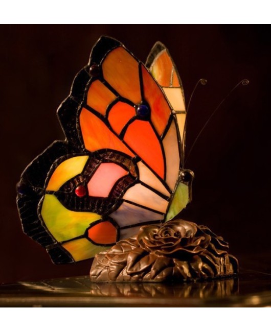 European and American style colored glass cartoon butterfly night light bedroom children's room bedside cute small table lamp gift lighting