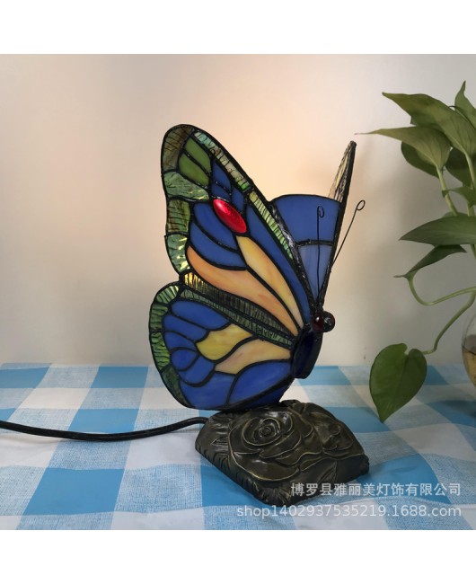 European and American style colored glass cartoon butterfly night light bedroom children's room bedside cute small table lamp gift lighting