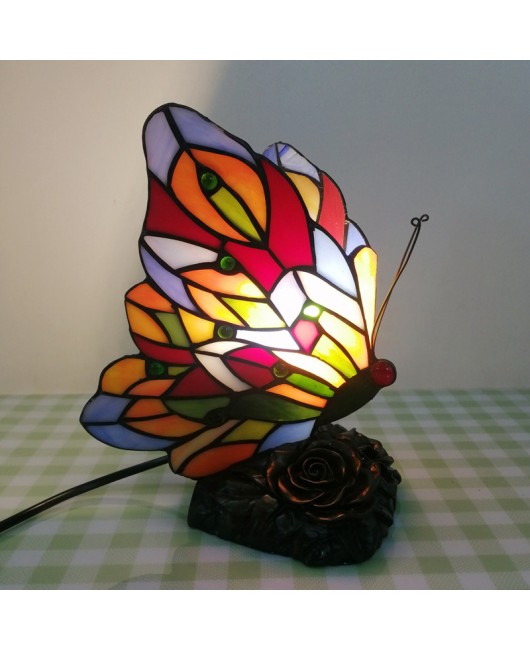 European and American style colored glass cartoon butterfly night light bedroom children's room bedside cute small table lamp gift lighting