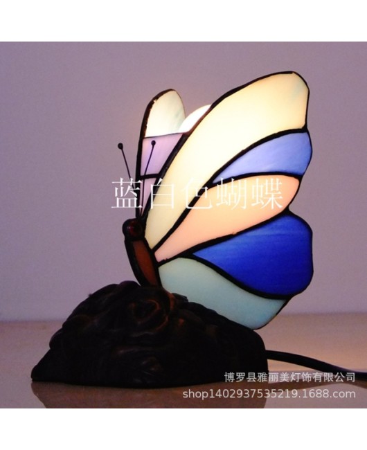 European and American style colored glass cartoon butterfly night light bedroom children's room bedside cute small table lamp gift lighting