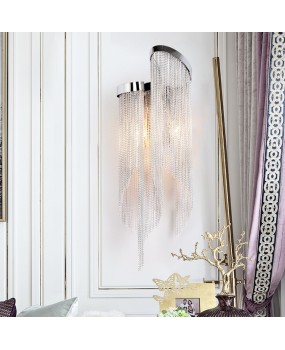 Postmodern tassel wall lamp designer, light luxury living room, bedroom, bedside lamp, background wall, exhibition hall, aluminum chain lamp