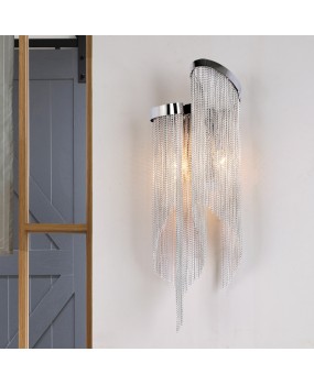Postmodern tassel wall lamp designer, light luxury living room, bedroom, bedside lamp, background wall, exhibition hall, aluminum chain lamp