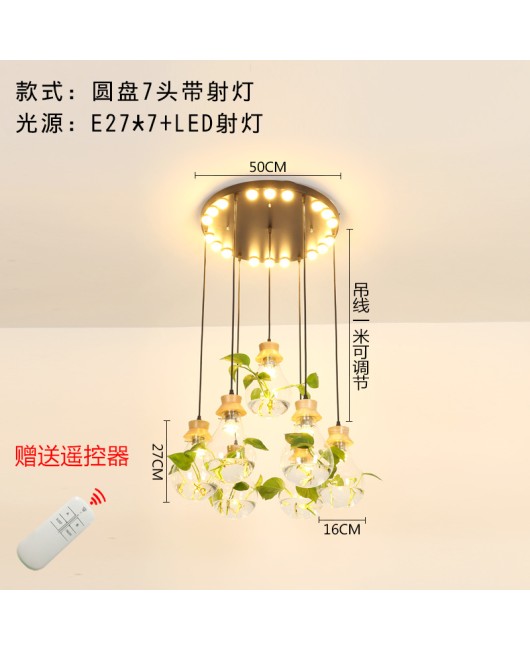 Modern creative bar counter restaurant, glass water plant fish tank pendant light, countryside small fresh bedside personalized pendant light