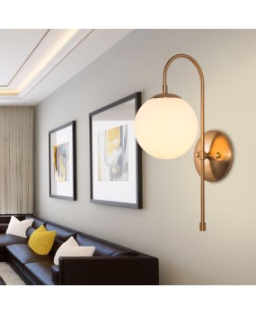 Nordic postmodern round glass wall lamp, fashionable and creative art, restaurant hallway, bedroom headboard, hotel gold wall lamp