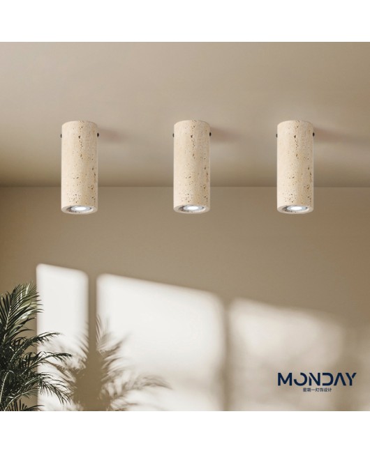 Japanese Wabi Sabi style yellow cave stone cylindrical ceiling light, modern and simple entrance hallway light, creative homestay retro lighting
