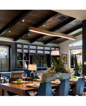 Nordic postmodern creative LED restaurant pendant light living room designer model room long straight wood grain pendant light