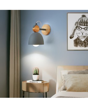 Nordic bedroom headboard wall lamp, personalized wrought iron corridor balcony clothing store, fashionable and atmospheric macaron wood wall lamp