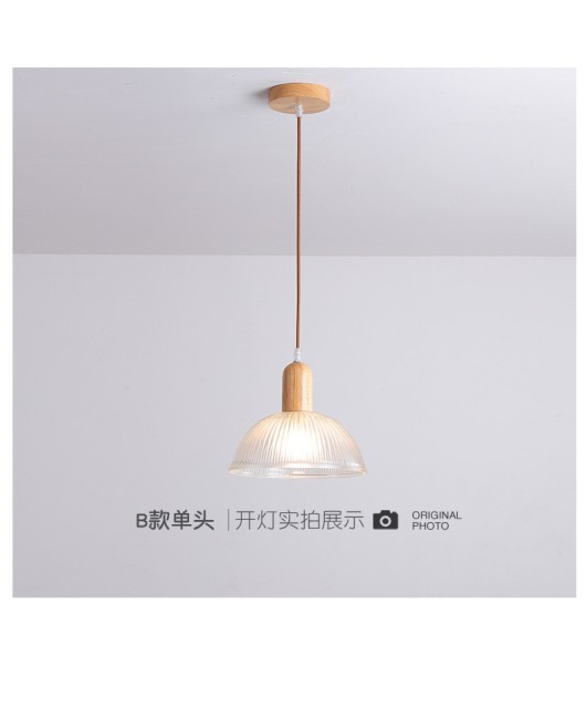 Cross border Japanese style solid wood glass three headed restaurant chandelier, new Chinese style bar counter dining table, bedroom bedside wooden hanging lamp