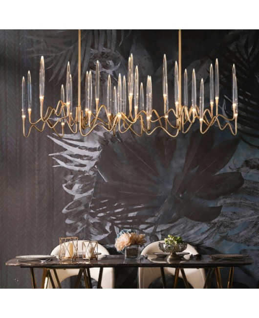 Light luxury golden restaurant pendant light, post-modern acrylic dining room, personalized long strip villa, hotel front desk, bar counter pendant light