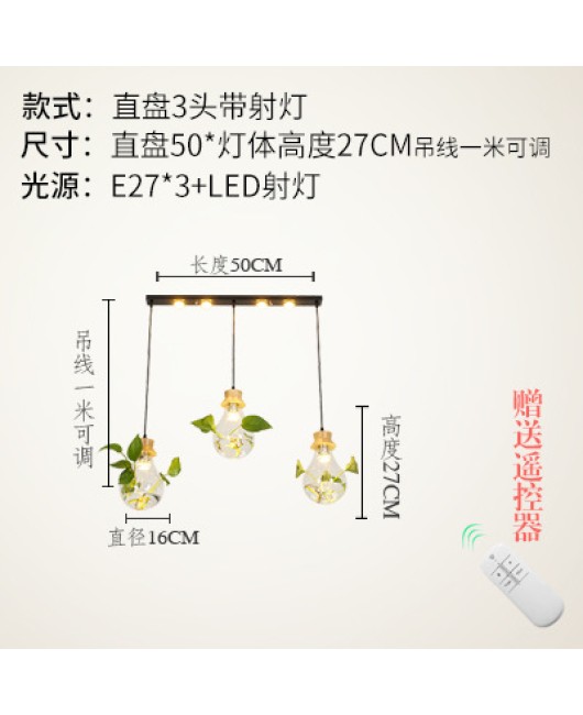 Modern creative bar counter restaurant, glass water plant fish tank pendant light, countryside small fresh bedside personalized pendant light