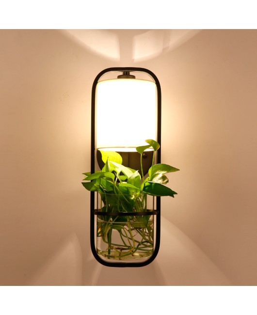 Chinese modern iron art creative potted plant glass wall lamp bedside living room dining room bar corridor decorative wall lamp