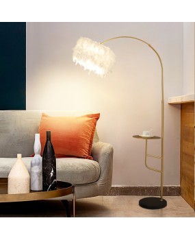 Feather floor lamp, luxurious Nordic living room style, sofa, coffee table, storage, bedroom bedside table, integrated desk lamp
