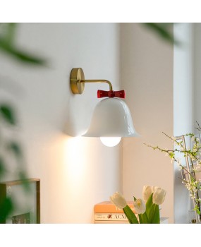 Cream style bow wall lamp Nordic style bedroom headboard living room background decoration LED small bell small wall lamp