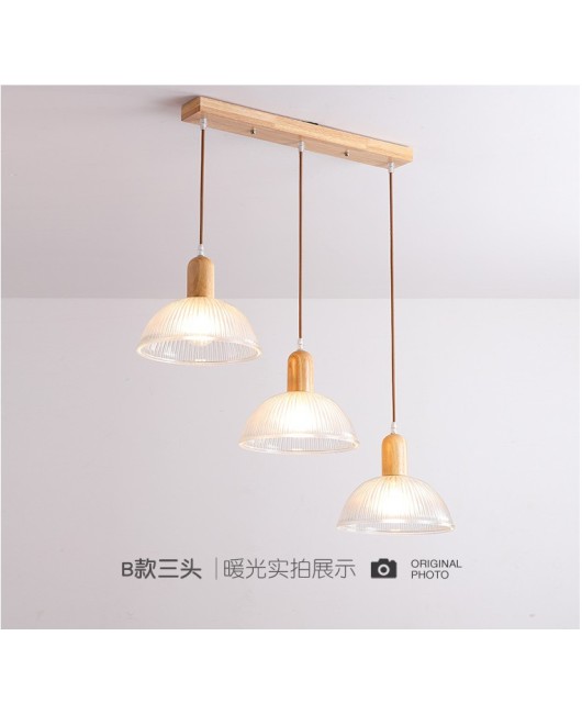 Cross border Japanese style solid wood glass three headed restaurant chandelier, new Chinese style bar counter dining table, bedroom bedside wooden hanging lamp