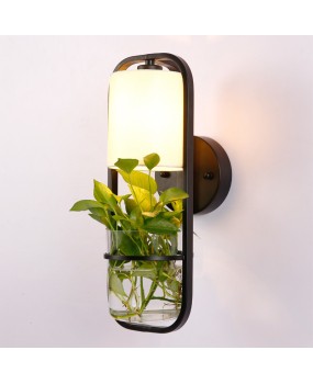 Chinese modern iron art creative potted plant glass wall lamp bedside living room dining room bar corridor decorative wall lamp