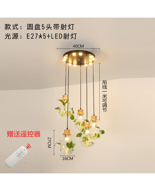 Modern creative bar counter restaurant, glass water plant fish tank pendant light, countryside small fresh bedside personalized pendant light