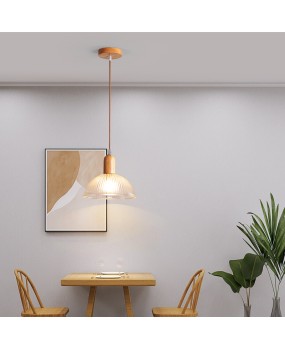 Cross border Japanese style solid wood glass three headed restaurant chandelier, new Chinese style bar counter dining table, bedroom bedside wooden hanging lamp